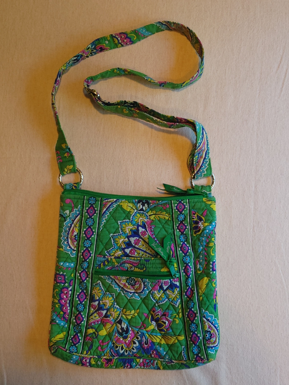 Vera Bradley Green Quilted Crossbody with Multicolor Paisley Accents